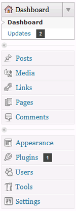 WordPress dashboard menu