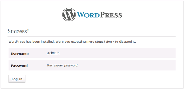 WordPress site configuration completed
