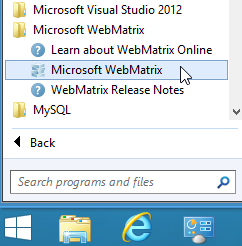 Launch Microsoft WebMatrix
