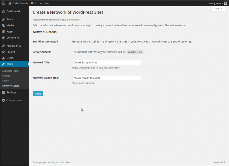 WordPress Dashboard Tools / Network Setup
