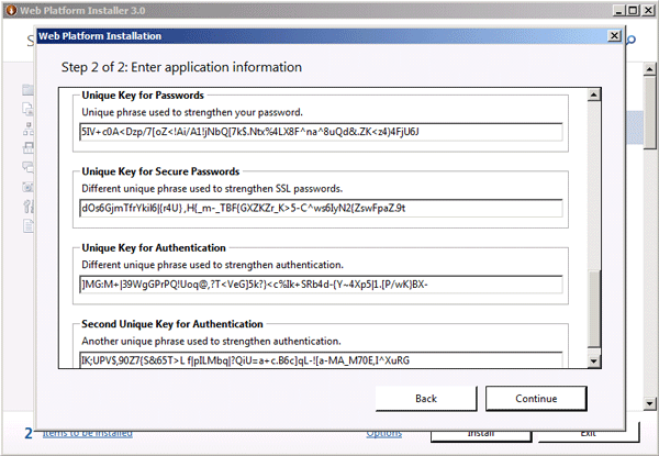 Application configuration (continued)