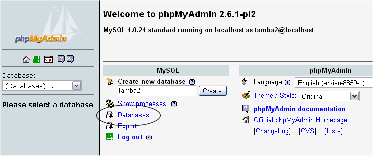 phpMyAdmin Databases