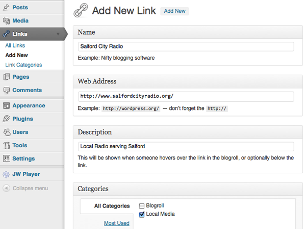 Settings link. Add link. Link-менеджер. Add New fill. Links to add information.