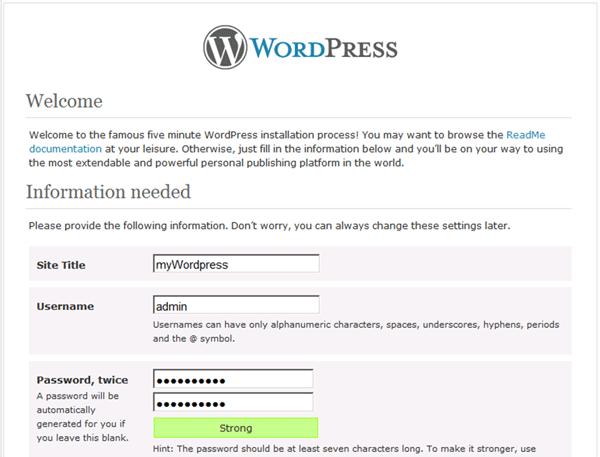 WordPress site configuration