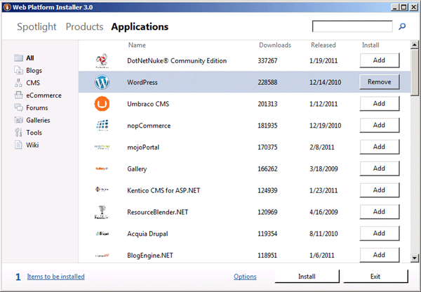 Application selection (continued)