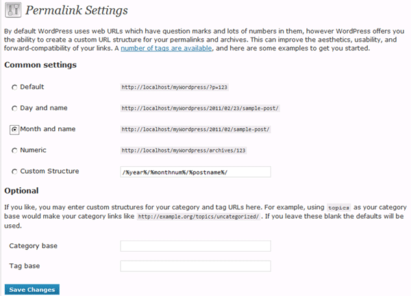 Permalink settings