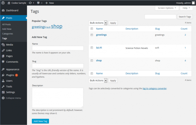 Manage Tags SubPanel