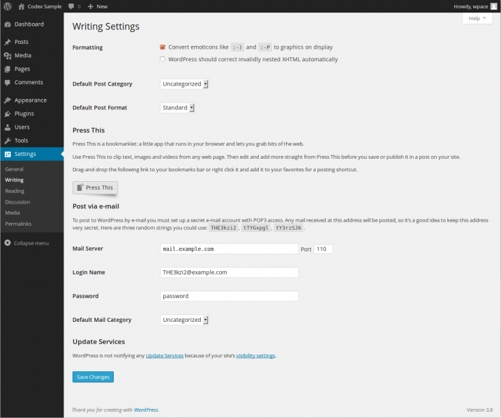 wordpress writing setting