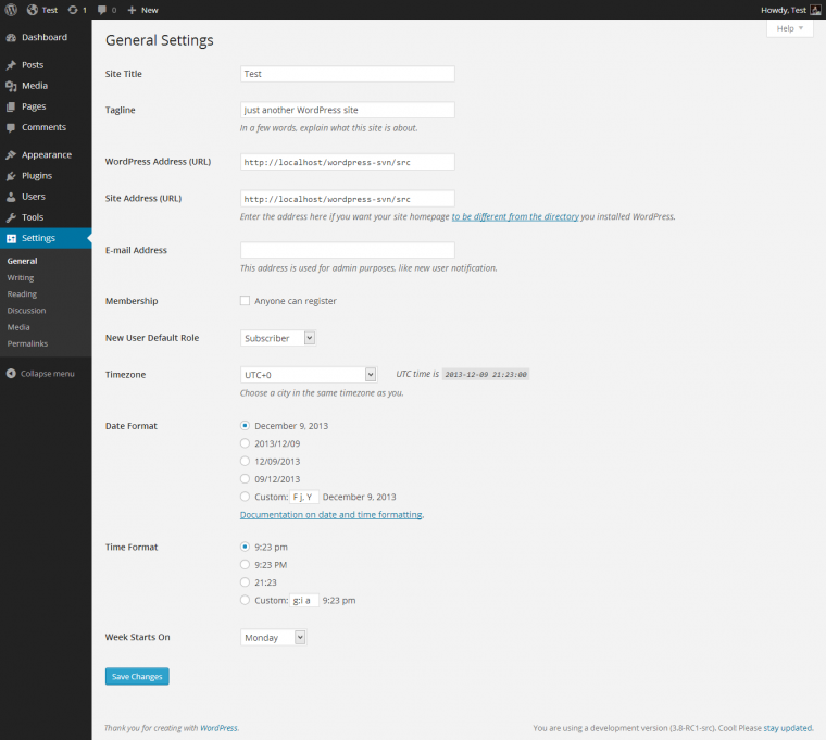 WordPress General Settings