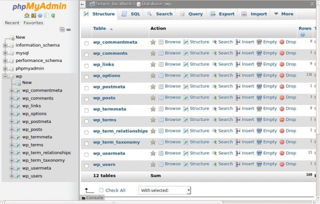 WordPress database view