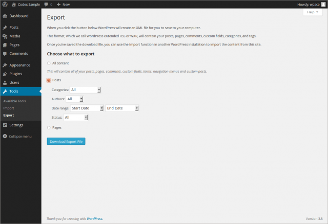 Tools Export SubPanel