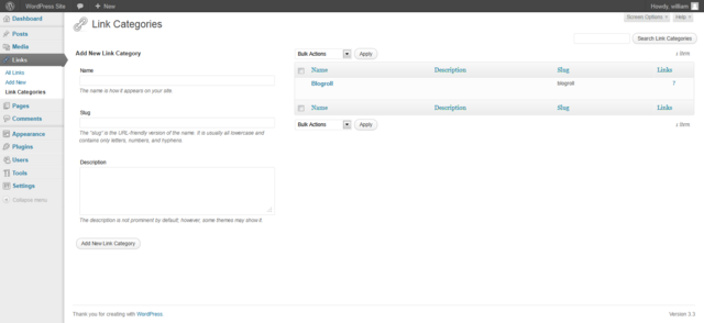 Links Link Categories Screen Wordpress Codex